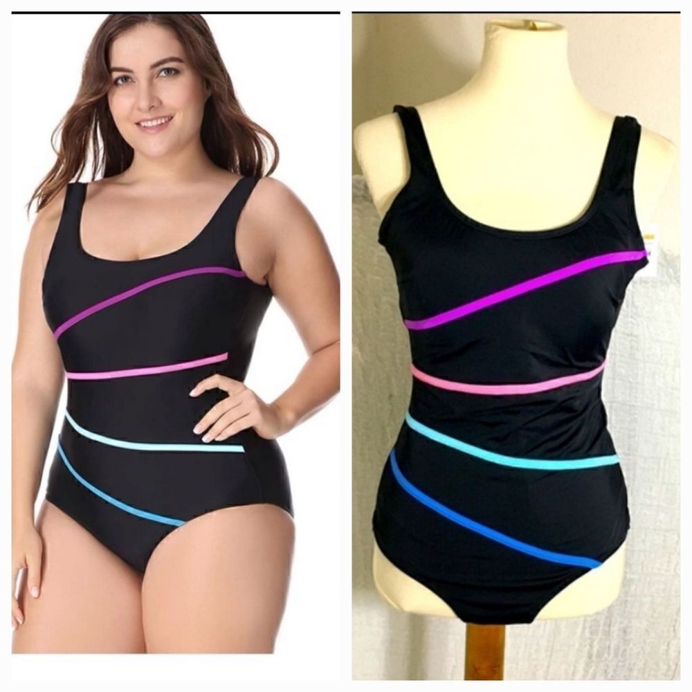 Delimira NWT One Piece Striped Swimsuit Size 12